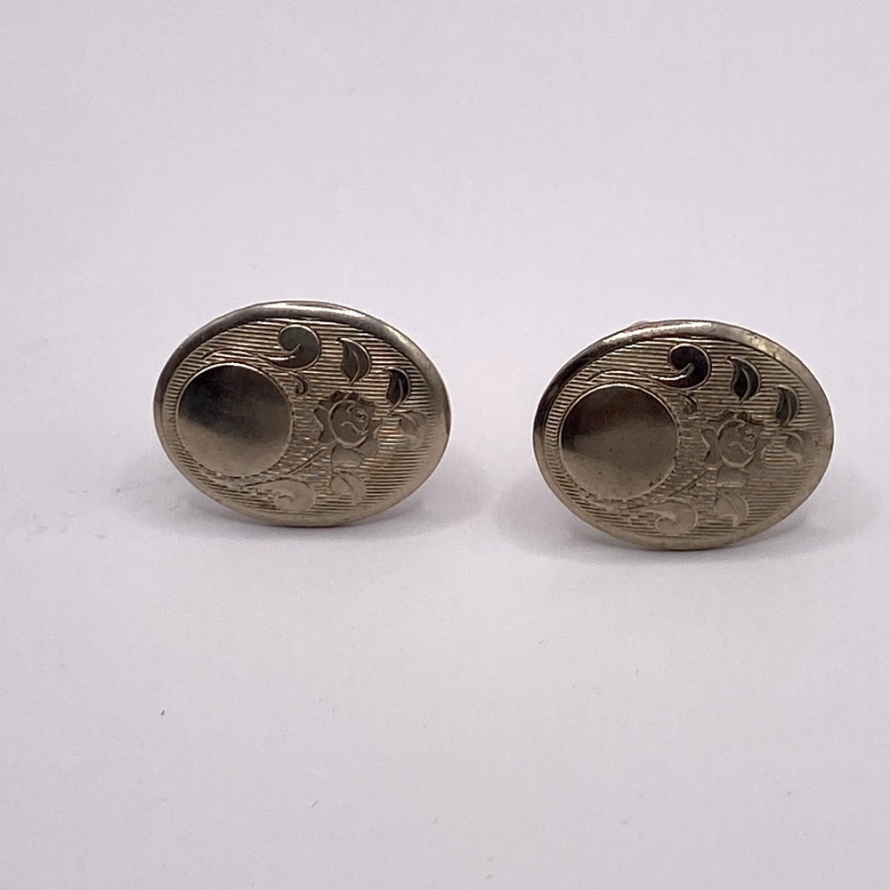 3 for $15 Mix n Match: Vintage floral cuff links - engrave ready, silver tone - Picture 1 of 4